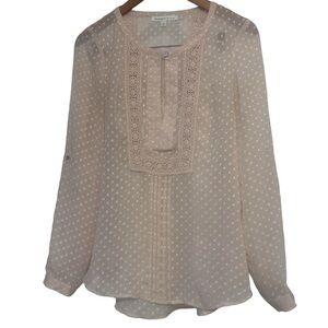 Daniel Rainn Size Small polka dot light pink/cream long sleeve blouse
